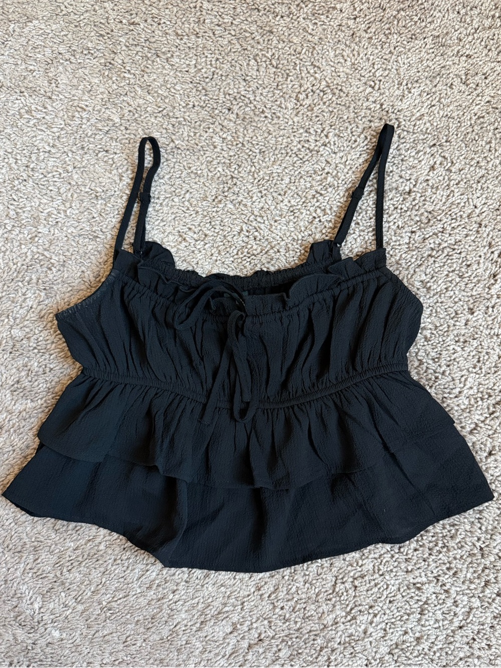 Wild Fable Tiered Ruffle Crop Cami Black